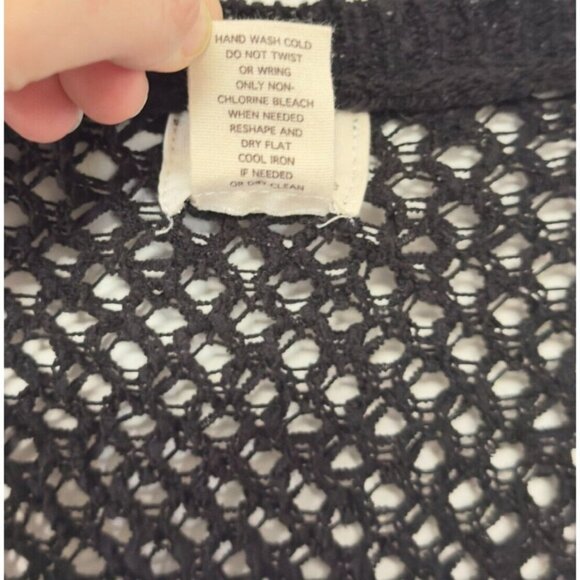 AJ Andrea Jovine Black Open Knit Sweater Top V-Neck Tunic - Picture 6 of 8